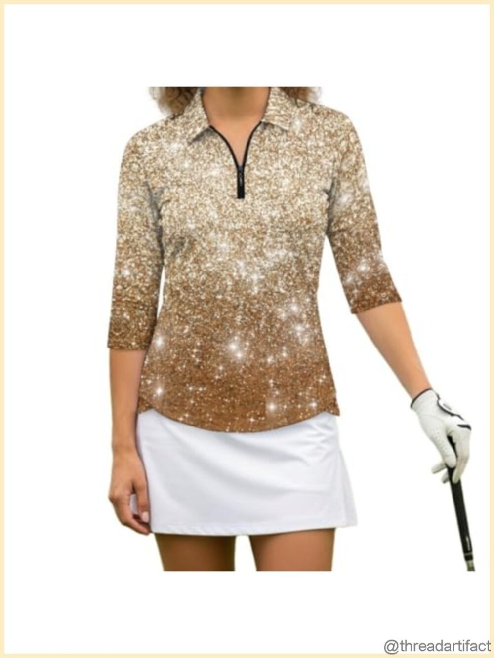 Women's 3/4 Sleeve Quarter Zip Golf Polo Shirt Athletic Outdoor Sports